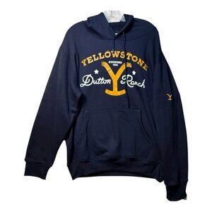 Yellowstone Dutton Ranch Graphic Logo Hoodie Navy Blue Size Medium NWT